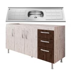 Imagem de Balcão Gabinete Nathan e Pia Inox 160cm Rústico e Chocolate