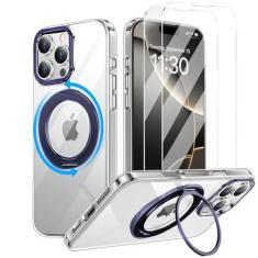 Imagem de Capa para iPhone 16 Pro Max com suporte invisível, compatível com MagSafe [não amarelo] com 2 películas protetoras de tela, proteção de nível militar, capa transparente para iPhone 16 Pro Max de 6,9