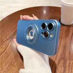 Imagem de Para iPhone 15 Pro Max suporte magnético capa de telefone com moldura fosca para iPhone 11 12 13 14 15 Plus capa protetora de lente, capa magnética azul, para iPhone 11