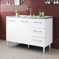 Imagem de Balcão Milan Para Pia De 1,20 Mt Com 3 Gavetas Branco-Branco - Bymader