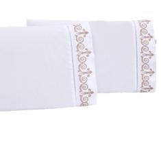 Imagem de Jogo lençol quarto casal king bordado 3 peças branco caqui