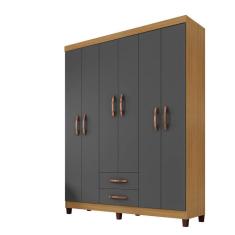 Imagem de Guarda Roupa De Casal 6 Portas E 2 Gavetas Sem Espelho Manchester Cor 391 - Carvalho - Grafite