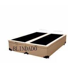 Imagem de Cama Box Baú Casal Bipartido Blindado Sintético Bege Com Pistão A Gás