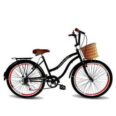 Imagem de Bicicleta aro 26 vintage retrô cesta tipo vime 6 marchas pto