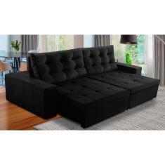 Imagem de Sofá Retrátil E Reclinável 3 Lugares Com Molas 2,10M Duda Suede Preto