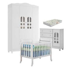 Imagem de Quarto de Bebê New Selena 4 Portas com Berço Lila e Cômoda Selena Bran