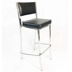 Imagem de Banqueta EMPILHÁVEL cromada alta assento e encosto preto - Poltronas do Sul