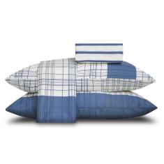 Imagem de Jogo de Cama Casal 4 Peças Listrado Azul Masoala Box Sultan