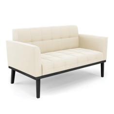 Imagem de Sofá Namoradeira 2 Lugares Base de Madeira Preto Elisa Veludo Bege D03 - D'Rossi