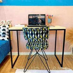 Imagem de Mesa Para Escritório De Ferro E Madeira 96cm Style Industrial Natural E Preto