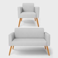 Imagem de Sofá Namoradeira com Poltrona Pés Palito Castanho Marisa Linho Cinza A05 D03 - D'Rossi