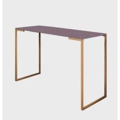 Imagem de Mesa Escrivaninha Escritório e Home Office Stan Industrial Ferro Dourado Tampo mdf Rosa Rose Gold - Ahz Móveis