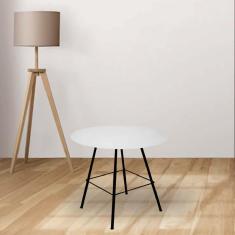 Imagem de Mesa de Centro Industrial Juan Eiffel Escritório Sala Ferro Preto Tampo MDF Redondo Branco - Ahazzo Móveis