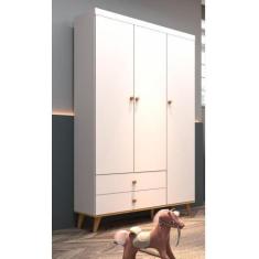 Imagem de Guarda Roupa Infantil Retrô 3 Portas Com Gavetas Lígia Branco Fosco Co
