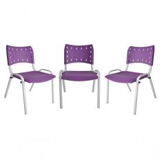 Imagem de Kit 3 Cadeiras Iso Para Escola Escritório Comércio Roxa Base Branca