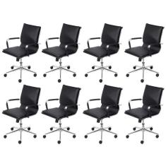 Imagem de Kit 8 Cadeiras para Escritório Diretor Design Italiano Estofada em Sintético 3304 Preto
