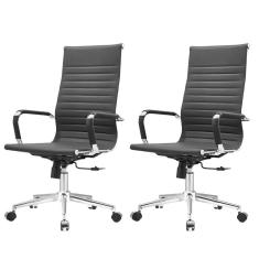 Imagem de Kit 2 Cadeiras Giratória Alta Office Manhattan Esteirinha Fratini Revestida em (PU) Preto Base Rodízio