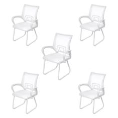 Imagem de Kit 5 Cadeiras para Escritório Interlocutor Fixa Tela Mesh Tok 3310 OR Design Branco