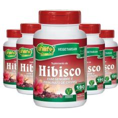 Imagem de Kit 5 Hibisco Com Gengibre 180 Comprimidos Unilife