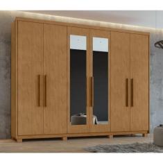 Imagem de Guarda-roupa 6 Portas 5 Gavetas Áries com espelho e com Pés Amêndoa Clean