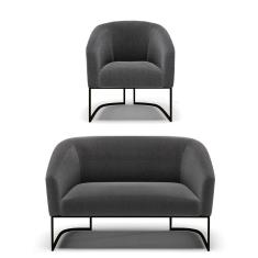 Imagem de Sofá Namoradeira E Poltrona Base Industrial Preto Stella Bouclê D03 - D'rossi Cor Grafite