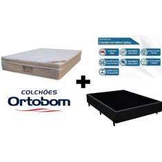 Imagem de Cama Box Casal Preto + Colchão Casal Airtech Molas Pocket Ortobom 138x188x25