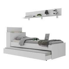 Imagem de Conjunto Quarto Bicama Com Baú E Prateleira 175cm Multimóveis Mp4118 Branco Branco