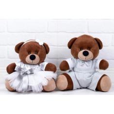 Imagem de Pelucia de Casal Ursos Tedde Pajem Cinza, Daminha Branca 15 cm (Pajem Cinza, Daminha Branca, detalhes Cinza - Pelúcia Marrom)