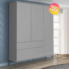 Imagem de Guarda Roupa Infantil 100% Mdf 3 Portas E 2 Gavetas Retro Cinza - Phoe