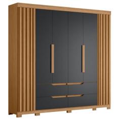 Imagem de Guarda Roupa Doble Casal Quarto Com 6 Portas e 4 Gavetas Nature/titanium