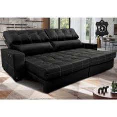 Imagem de Sofá de Couro Elétrico Retrátil 2,15m Molas Ensacadas Cama inBox Gran Majesty Preto
