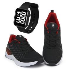 Imagem de Kit Tênis Esportivo It Shoes Masculino + Relógio Digital, Preto, Verme