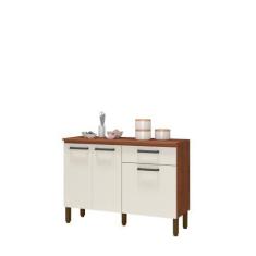 Imagem de Balcão De Cozinha 120 Cm 3 Portas E 1 Gaveta Nogueira Off White Versal