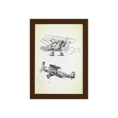 Imagem de Quadro Vintage Moldura Marrom Aviões Antigos 22x32cm