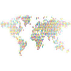Imagem de Adesivo de Parede Mapa Mundi Colorido Quadriculado 94x54cm