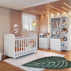 Imagem de Quarto de Bebê com Berço Mini Cama Cômoda e Guarda Roupa com Cantoneira Cambalhota Espresso Móveis Branco Brilho