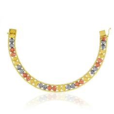 Imagem de Pulseira de Ouro 18k Taparella Tricolor Corações