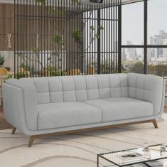 Imagem de Sofá Decorativo Sala de Estar 240cm Rocket 3 Lugares Base Madeira Linho Cinza G45 - Gran Belo