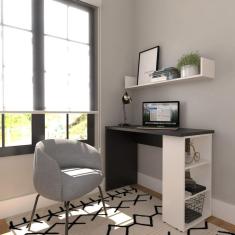 Imagem de Conjunto de Mesa com Prateleiras Para Escritório ou Home Office 110 cm de Largura Preto/Branco
