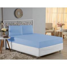 Imagem de Jogo De Lençol Cama De Viúva 1,28M X1,88M 3Pç Algodão Azul