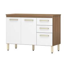 Imagem de Balcão De Cozinha Gabinete Pia 120cm 3 Portas e Cr20238 Amêndola-branco