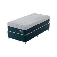 Imagem de Cama Box Solteiro York com Colchão Molas Ensacadas (61x88x188) Azul e Branca