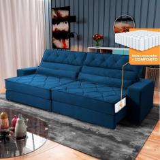 Imagem de Sofá Retrátil Reclinável 3,00m Albany Suede Velut Azul Marinho Molas Ensacadas - King House