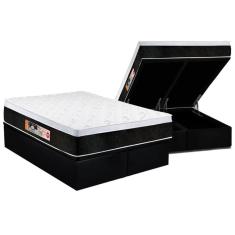 Imagem de Cama Box Baú King: Colchão Espuma Castor D45 Black e White Air Euro Pillow + Base CRC Courano Black(193x203)