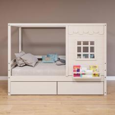 Imagem de Cama Casinha Reta com 02 Gavetas Madeira Maciça Branco Housin