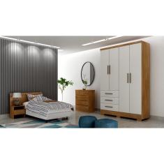 Imagem de Guarda Roupa Solteiro com Pés 4 Portas 3 Gavetas - Encant-Cumaru off white - Móveis Novo Horizonte