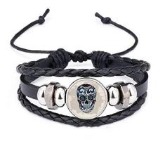 Imagem de DIYthinker Pulseira Cinza, Caveira Nacional do México, Ilustração, Pulseira de Couro Trançado