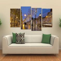 Imagem de Quadro Paris Paisagem Interiores Sala Em Tecido 4 Peças