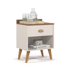 Imagem de Mesa De Cabeceira Madeira Cama Box Casal Quarto 1 Gaveta Com Puxador E