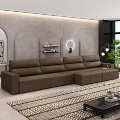 Imagem de Sofá Retrátil 8 Lugares 524cm 4 Módulos Nero Com Usb Couro Cappuccino